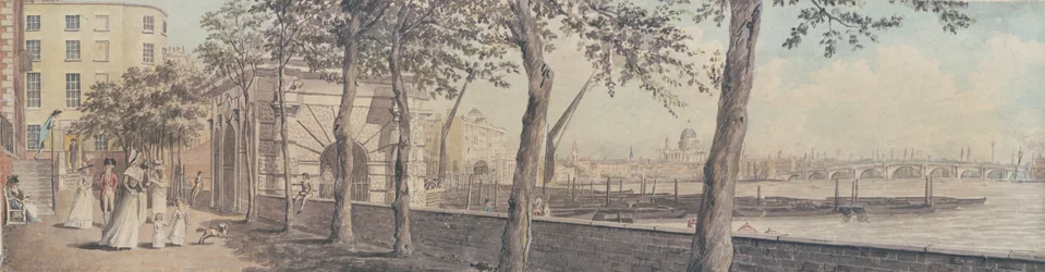 Uitzicht op Blackfriars Bridge, vanaf York Terrace, 1786